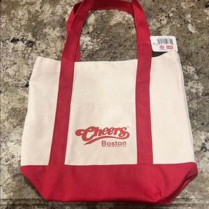 Cheers Boston Cotton Canvas Red and White Tote Bag 12 1/2”x13” NWT!